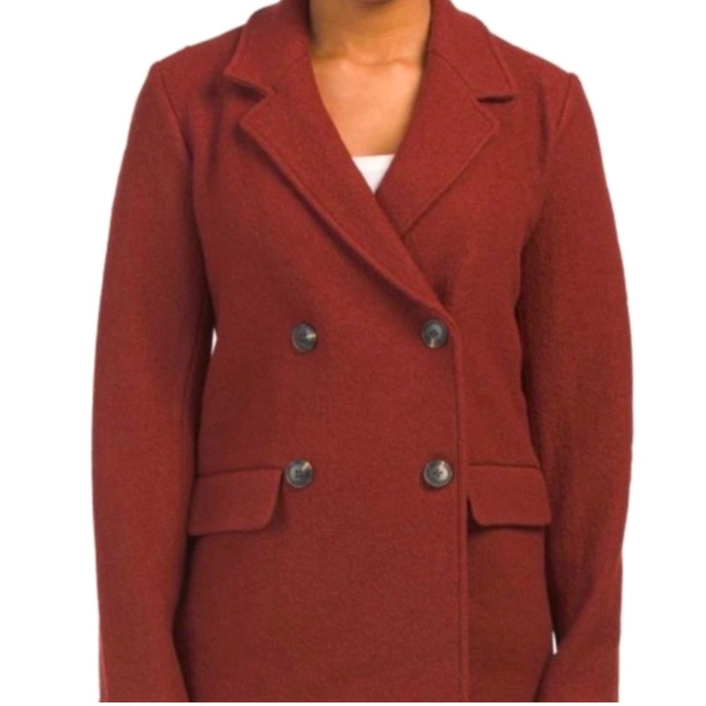 Rachel Zoe Burgundy Wool Blend Pea Coat Jacket